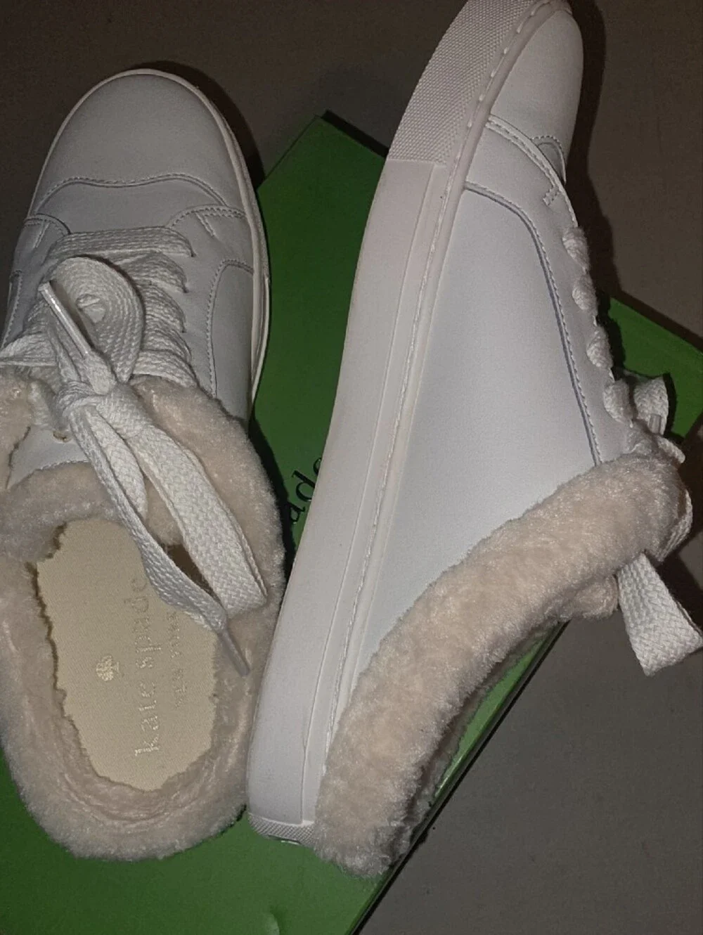 Kate Spade White Leather Sneakers with Tan Heart Detail